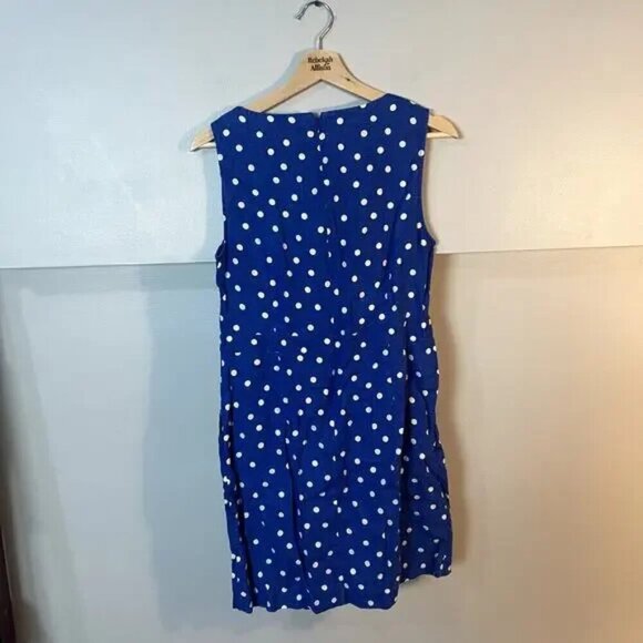 Boden Rae Linen Dress Blue & White Scattered Spot Polka Dot A-Line Dress SZ 8R - Picture 12 of 13